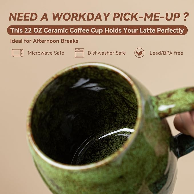 Handmade 22oz Ceramic Coffee Mug, Ergonomic Large Handle, Ideal Gift - Image 6