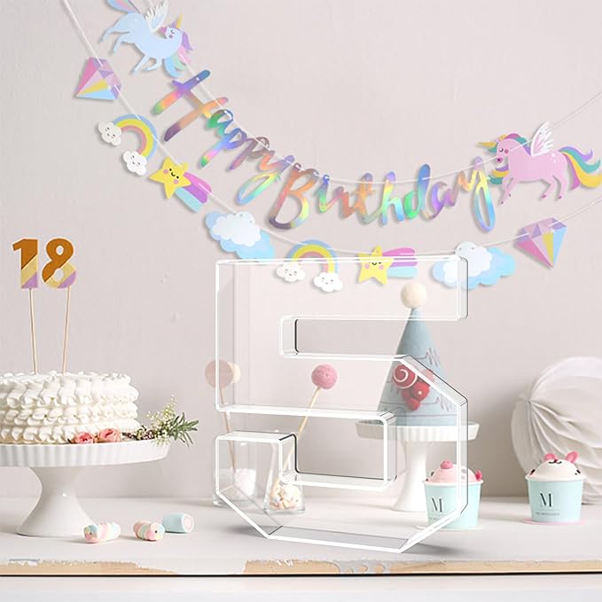 13.8" Acrylic Number Charcuterie Tray, Fillable Number Charcuterie Box for Food, Reusable Serving Cake Candy Dish Display Tray for Birthday Anniversary Party Decoration (Square Number 5)