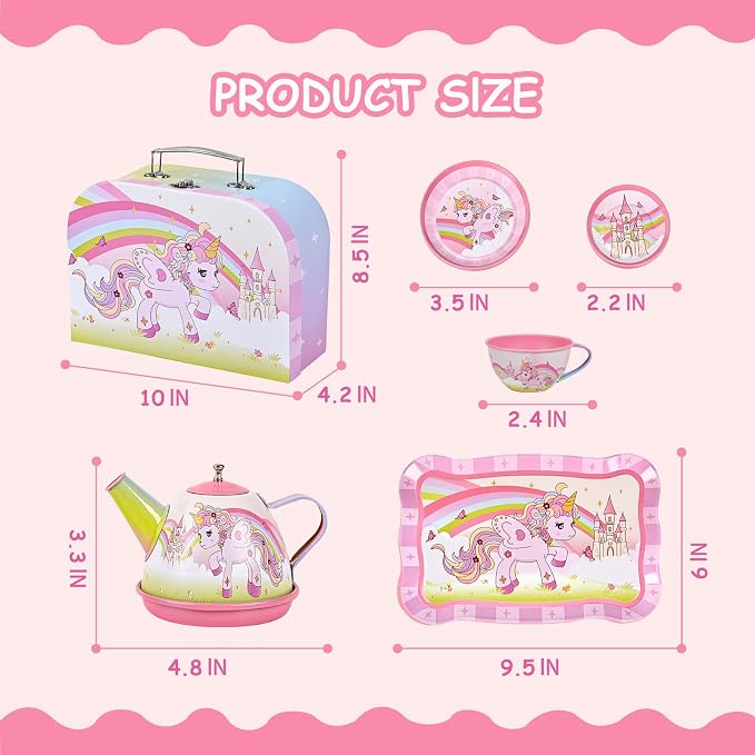 Tea Party Set for Little Girls, Pretend Tin Teapot Set - Image 3