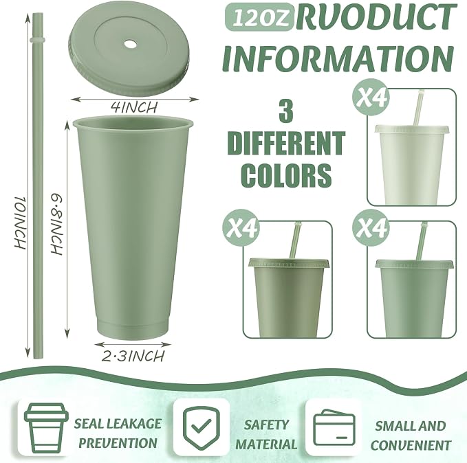 Skylety 12 Pcs Sage Green Plastic Cups - Image 2