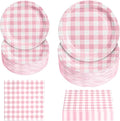 180Pcs Pink Gingham Party Supplies Paper Plates and Napkins Serve 60 | by Hpscdyo