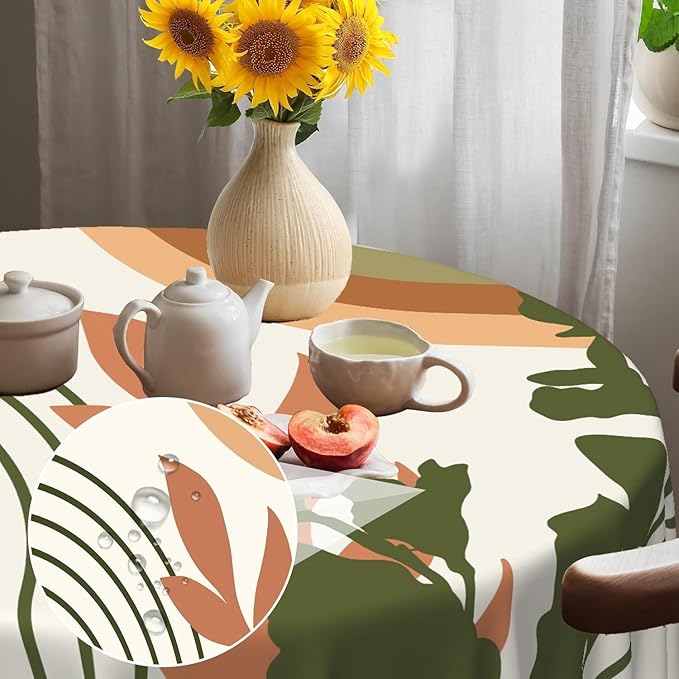 Laeacco 70 Inch Boho Mid Century Round Tablecloth Abstract Rainbow Sun Modern Geometric Art Print Table Cloth Washable Waterproof Wrinkle Free Table Cover for Kitchen Dining Picnic Party Decoration