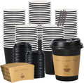 100 pack 10 oz Thickened Coffee Cups with Lids, Scald Resistant Hot Cups with Sleeve and Straw, To Go Coffee Cups for Home, Office, Cafes and Party (Black 10oz)