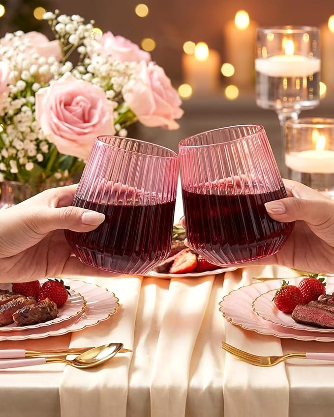 Ciaell 30 Pack Pink Plastic Wine Glasses - Image 4