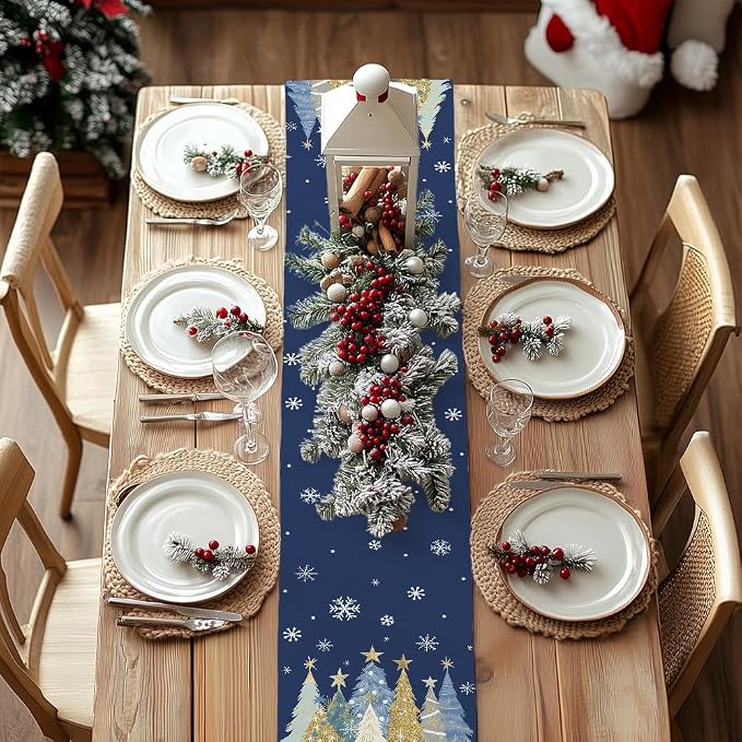Christmas Table Runner 13x36 Inch, Xmas Trees Snowflakes Holiday Decorative - Image 4