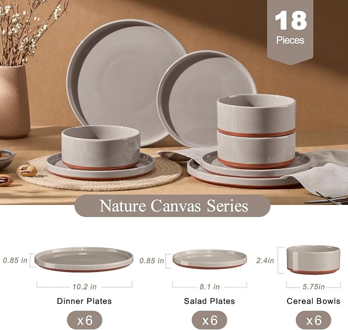 LIANYU 18 Piece Dinnerware Set for 6, Modern Style Stoneware Dinnerware Set | - Image 2