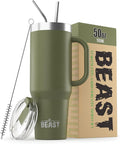 Beast 50 oz Tumbler with Handle Stainless Steel Vacuum Insulated Coffee Ice Cup Double Wall Travel Flask (Army Green)