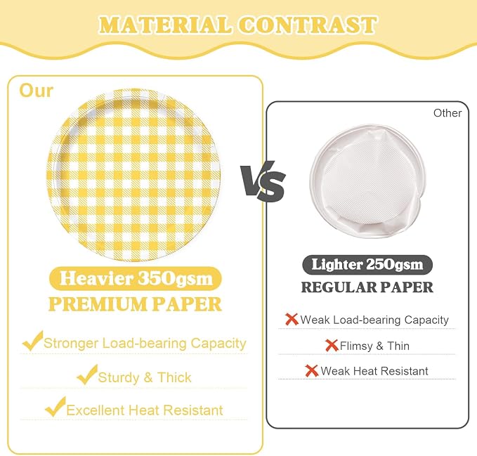 Vyntra 350 Pcs Yellow & White Checkered Gingham Paper Plates and Napkins Set - Image 2
