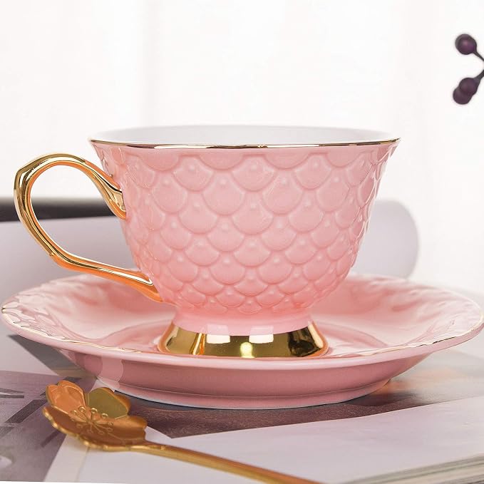 VanEnjoy Pink Vintage 8 Ounces Porcelain Coffee Cup, Tea Cup and Saucer Set and - Image 3