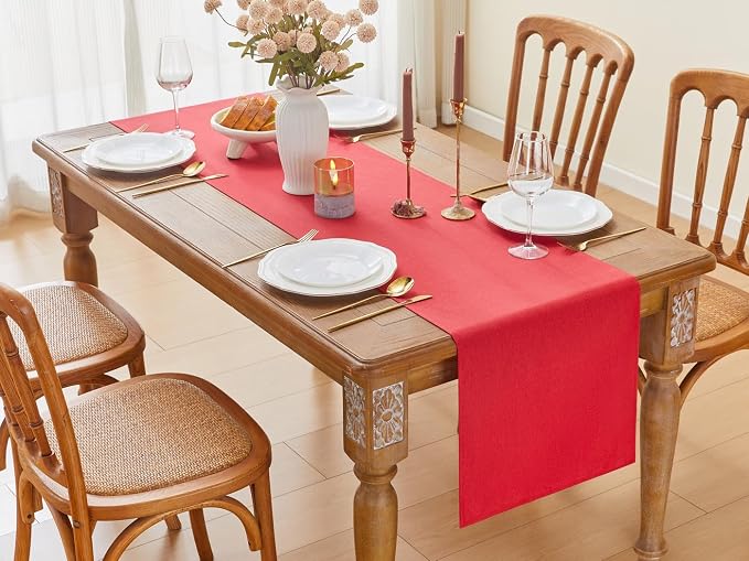 YATOJUZI Red Table Runner Christmas Kitchen Dining Coffee Table Decorations Red - Image 6
