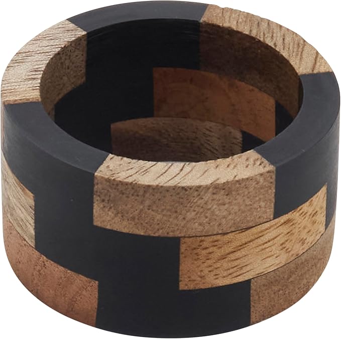 SARO LIFESTYLE Mango Wood & Resin Napkin Rings – Modern Block Pattern by SaroLifestyle