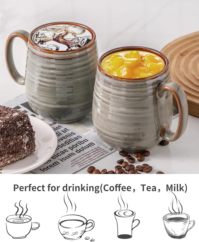 HASENSE 20 Oz Coffee Mugs Set of 2, Porcealin Large Coffee Cups - Image 3