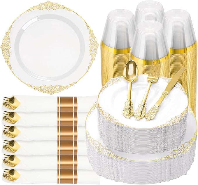 Bestluck 525PCS Gold Disposable Dinnerware by Bestluck