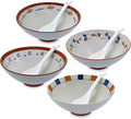 8 Inch Ramen Bowls Set of 4 with Spoon, 38 Oz Soup Bowls for Noodle,Udon,Vintage Japanese Style, Microwave & Dishwasher Safe