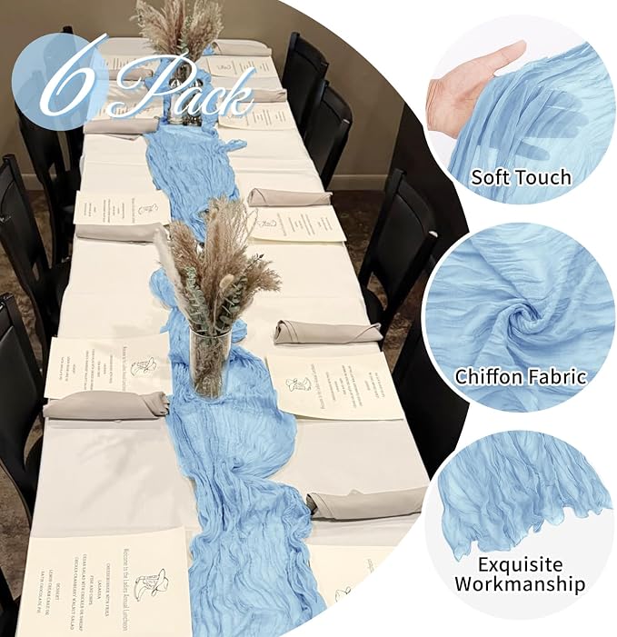 6 Pack Baby Blue Cheesecloth Table Runner 20 x 120 Inch Gauze Table Runner - Image 3