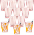 12 PCS Plastic Ribbed Drinking Glasses Pink 10oz Vintage Ripple Stemless Wine by SHIQIKEJIPTY