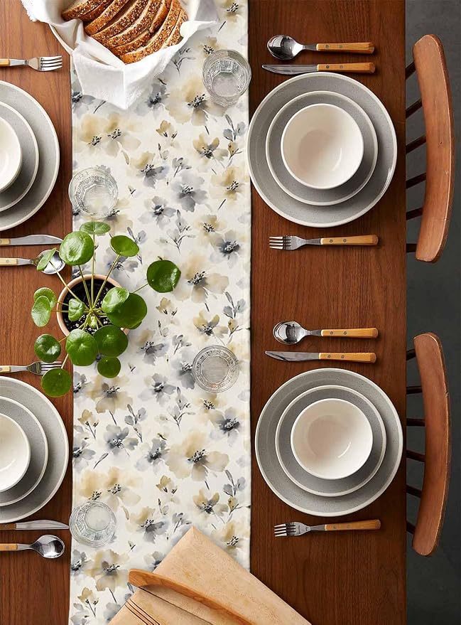 Watercolor Flower Table Runners 90 Inches Long, Cotton Linen Fabric Table - Image 5