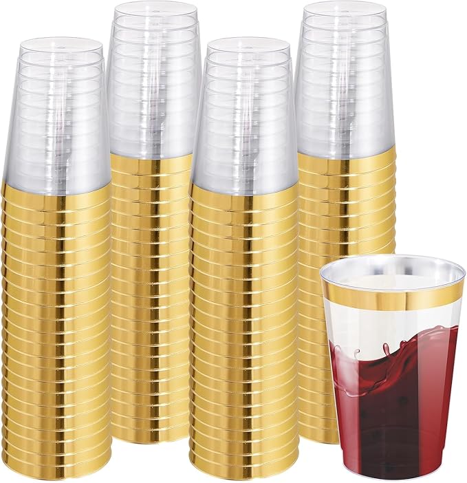 IOOOOO 100 Pack 12 oz Gold Plastic Cups, Disposable Wine Glasses Cocktail by I00000