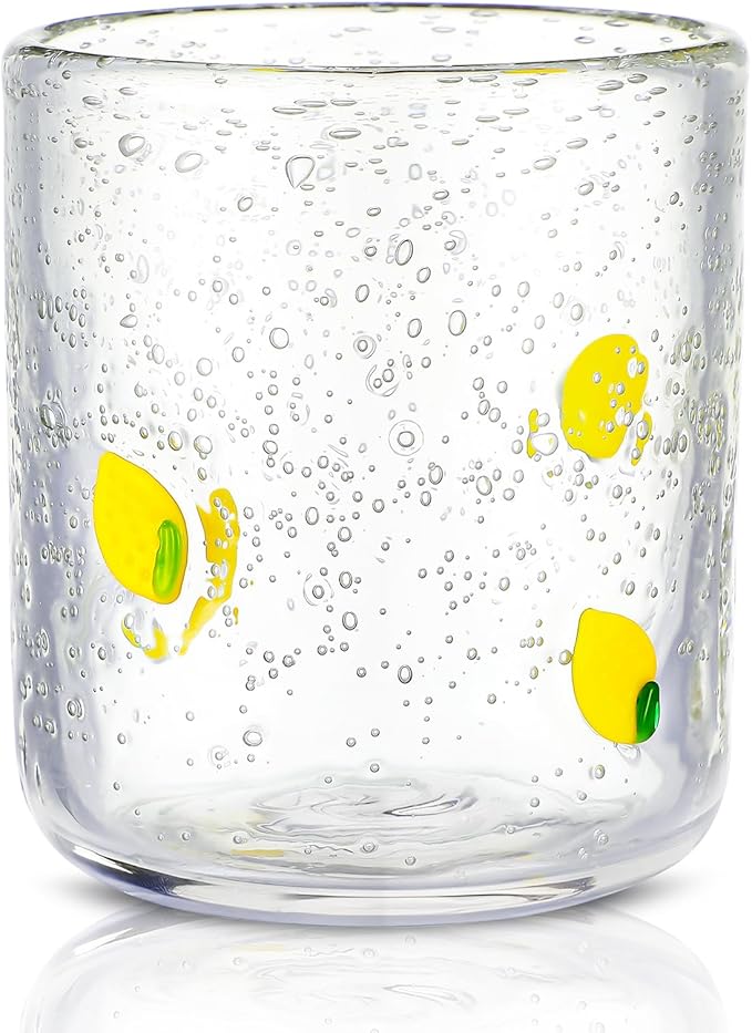 Icon Juice Glasses, 14oz Stemless Wine Drinking Juice Glass Cup for Valentine Party Supplies Gift(1 Pcs,Lemon)