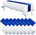 16Pack Disposable Plastic Tablecloths and Satin Table Runner Set White and Blue by MASHAN