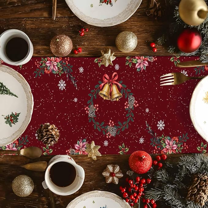 Christmas Reindeer Table Runners 70 Inches Long, Cotton Linen Fabric Red Table - Image 6