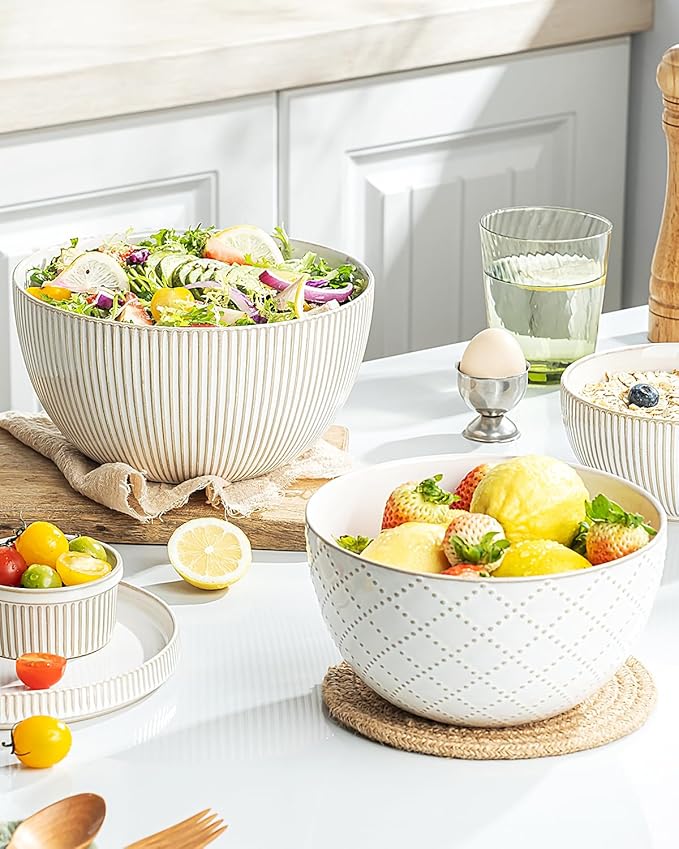getstar Deep Ceramic Mixing Bowl Set of 2(8.7"/7.5"), 3&1.8 Qt Large Salad Serving Bowls Vintage Nesting Mixing Bowls for Cooking, Baking, Prepping, Microwave and Dishwasher Safe
