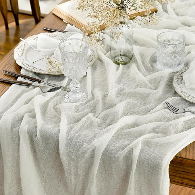Artoid Mode Boho Milk White Gauze 3 Pieces Wedding Table Runner, 120 Inch by ArtoidMode