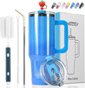 40 oz Shiny Tumbler with Handle and Straw, Stainless Steel Tumbler with Lid and by Watersy