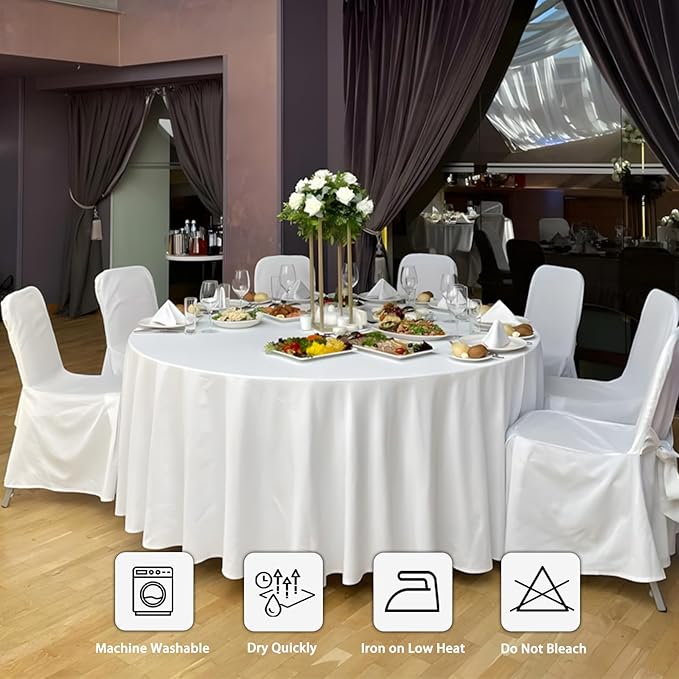 8 Pack White Round Tablecloth 108 Inch White Table Cloth Stain and Wrinkle Resistant Reusable and Washable Polyester Fabric Table Covers for Buffet Wedding Party and Banquet