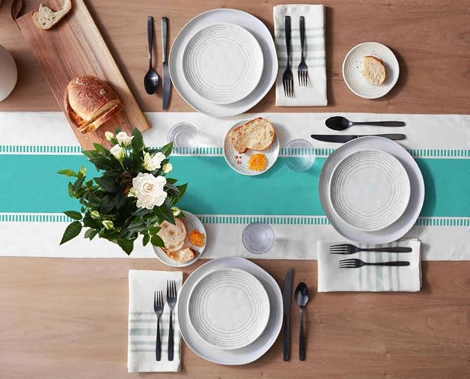 Teal Table Runners Stripes Modern Table Runner Dresser Scarves, Non Slip - Image 3