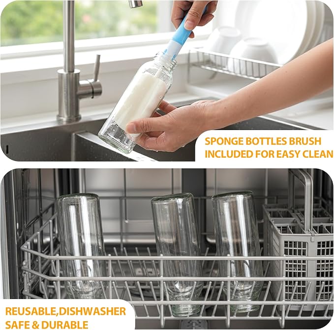 Sursip 10 oz Glass Juice Bottles, 10 Pack, Leakproof Stainless Lids | Reusable - Image 7