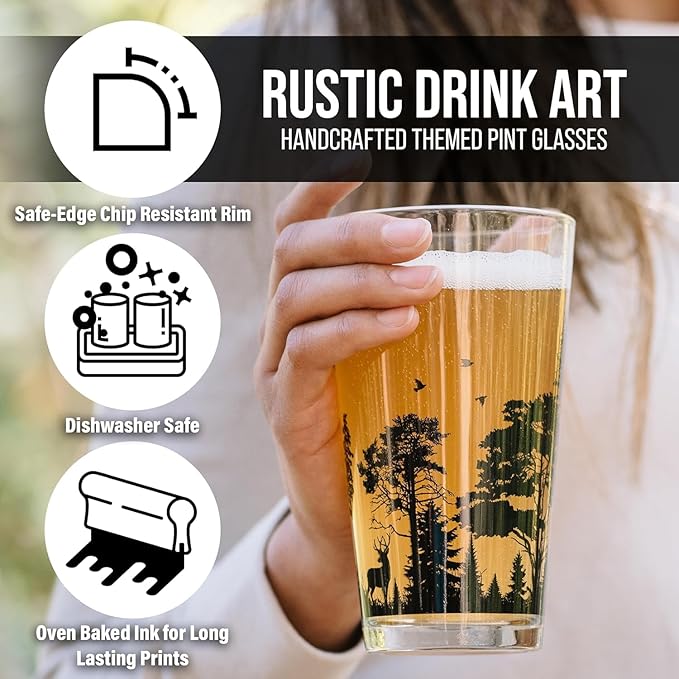 Black Lantern Mountain Peaks Pint Glass 16oz Beer Glass for Nature & Craft Brew Lovers | Premium Outdoor-Themed Drinkware
