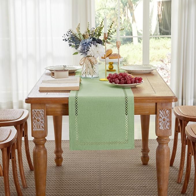 Burlap Table Runner, Avocado Green Table Runners 90 inches Long | Double Layer - Image 4