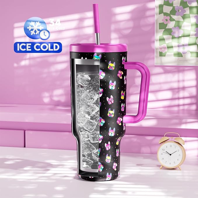 Meoky 40 oz Tumbler with Handle and Straw: Stainless Steel Insulated Tumbler - Image 2