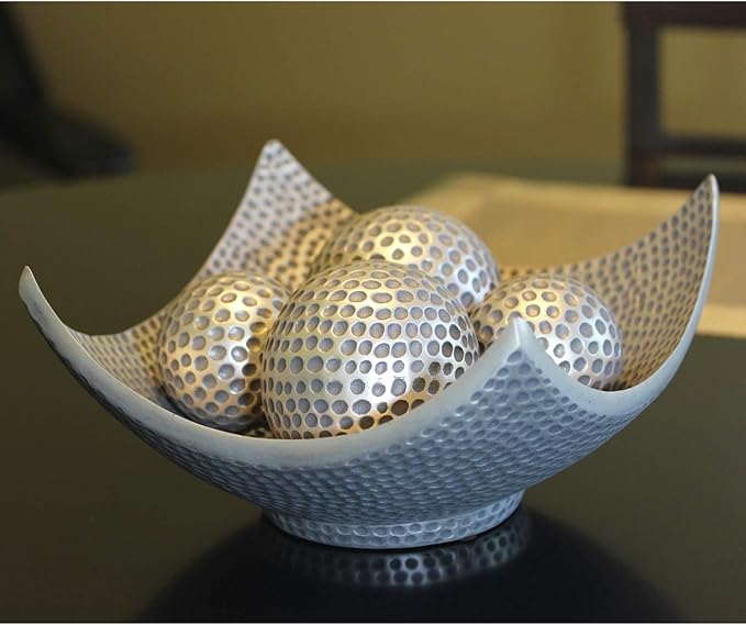 Seraphic 5pc Bowl Table Centerpieces for Dining Room, Large Decorative Bowls for Coffee Table Decor, Kitchen, Orbs/Balls Included, Silver