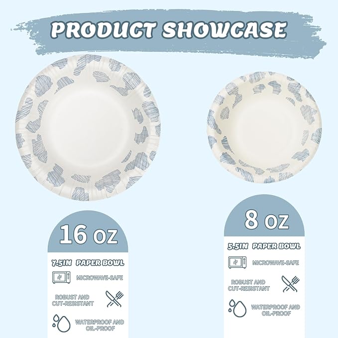 30 Pack Paper Bowls, 8 Oz Disposable Soup Bowl, Heavy Duty Printed Disposable - Image 6