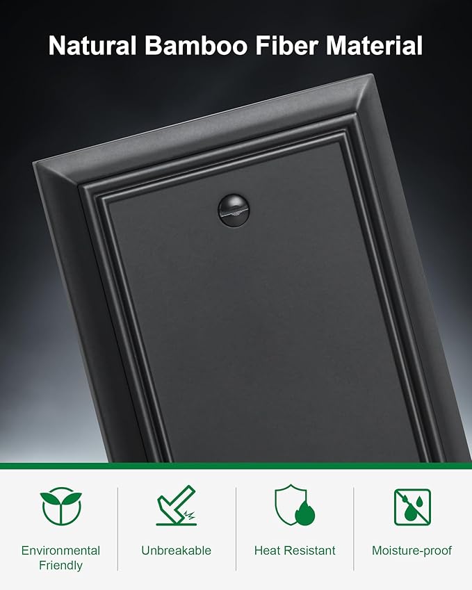 2-Pack Single Blank Wall Plate, Durable Natural Bamboo Fiber Wall Plate Cover,Matte Black 1 Gang Wall Plate for Unused Outlets/Switches, Corrosion Resistant