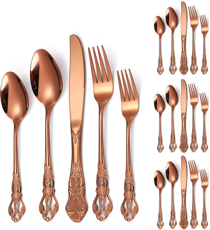 Royal Flatware Set for 4 Copper/Rose Gold Silverware Stainless Steel Cutlery 20 by A%C2%B7HOUSEWARE