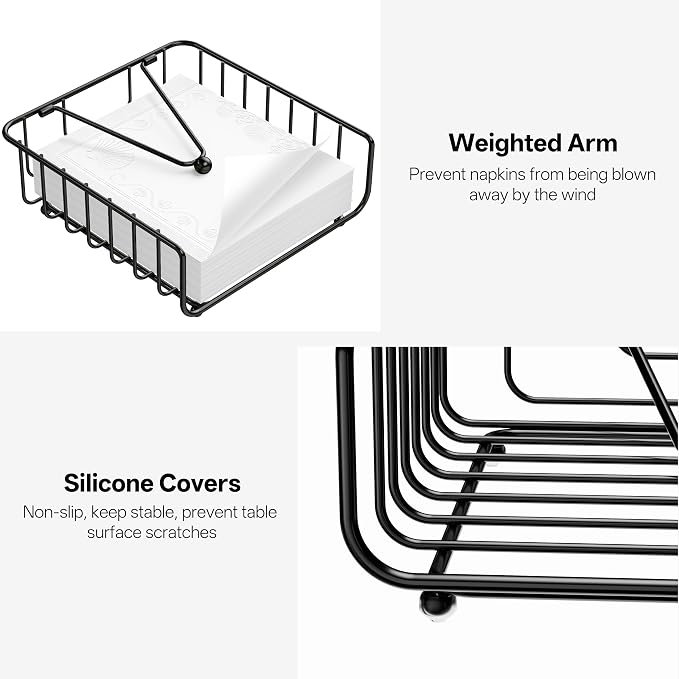 Napkin Holder for Table with Weighted Arm, Dinner Metal Flat Napkin Holders for - Image 4