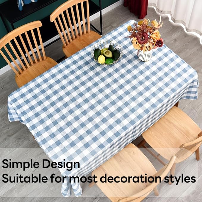Gingham Tablecloth Rectangle Table Cloth Heavy Duty Cotton Checkered Table Cover for Spring Picnic Kitchen Dining(C-Sky Blue, 52x98 inch)