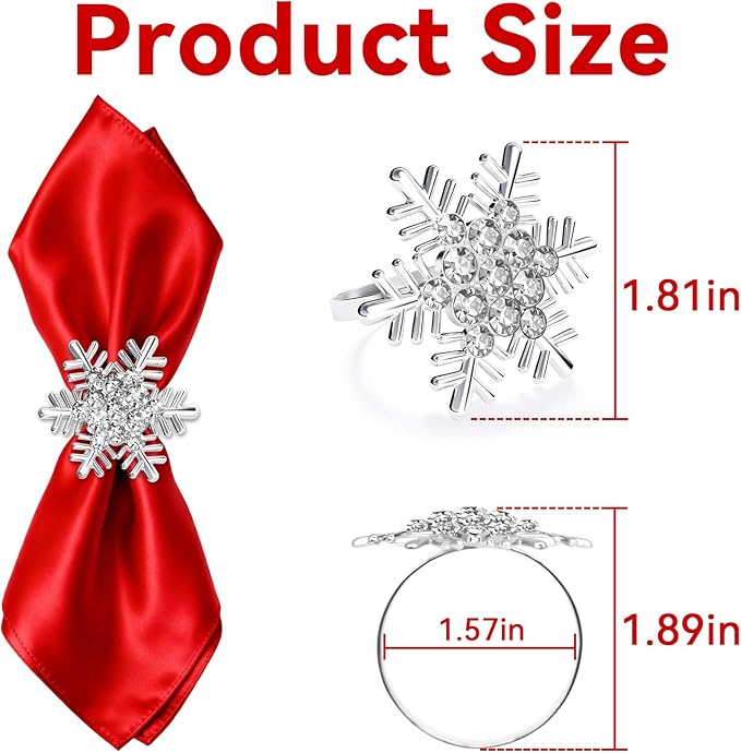 ZeeDix Christmas Silver Snowflake Napkin Rings Set of 6, Napkins Ring for Dinning Table - Rustic Dinner Tables Decoration for Wedding Receptions Christmas Thanksgiving Holiday Party Dinner Parties