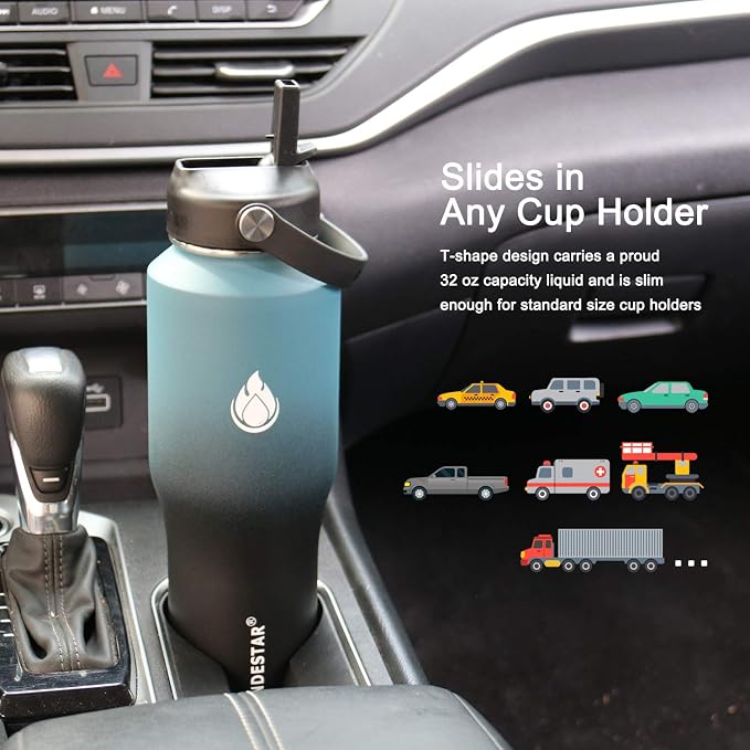 SENDESTAR Water Bottle 32oz, 2 Lids, Wide Mouth Stainless Steel Vacuum - Image 3