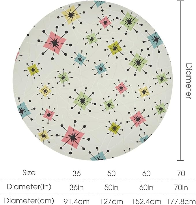 Retro Mid Century Round Tablecloth, Vintage Modern Colorful Abstract Geometric Art Bohemian Tablecloth for Home Party Dining Room Kitchen Decor 36Inch(90cm)