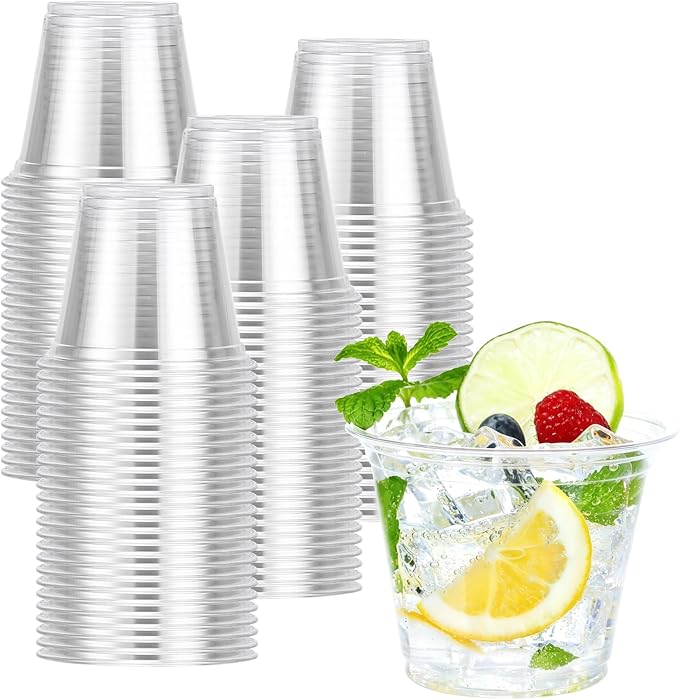 BYSNOW 100 Pack 9 oz Clear Plastic Cups Disposable Plastic Wine Cups | by BYSNOW