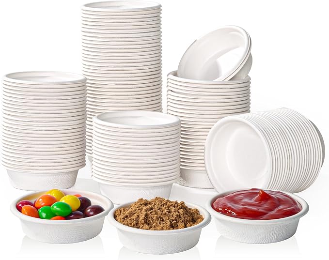 ECOLipak 1 oz Compostable Condiment Cups, 500 Pack Bagasse Portion Cups | by ECOLipak