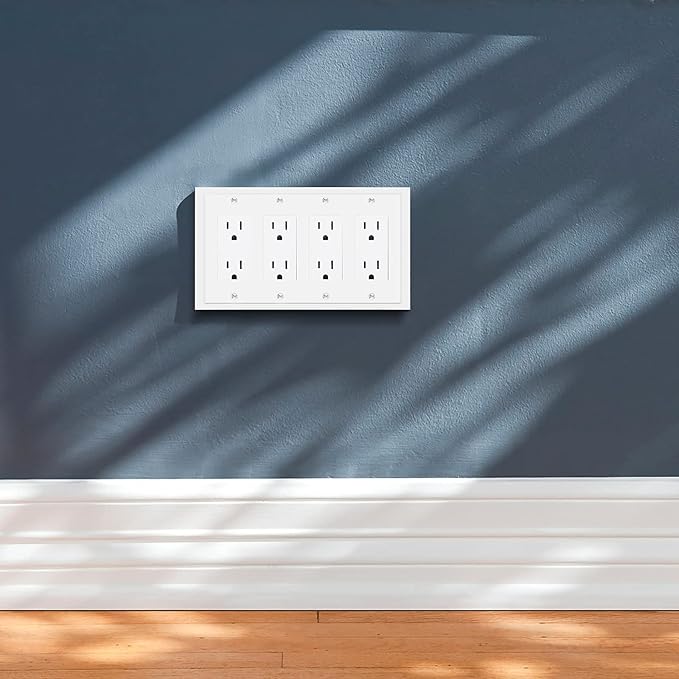 Henne Bery Modern Edge Decorative Wall Plate Switch Plate Outlet Cover, Durable Solid Zinc Alloy (Quad Decorator, White)