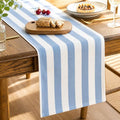 Folkulture Table Runner 72 Inches Long Blue & White Striped Cotton Coastal by FOLKULTURE