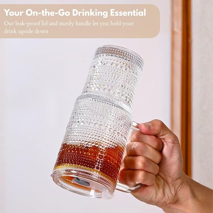 20 oz Glass Tumbler with Lid and Straw, Glass Iced Coffee Cups, Spill-proof - Image 3