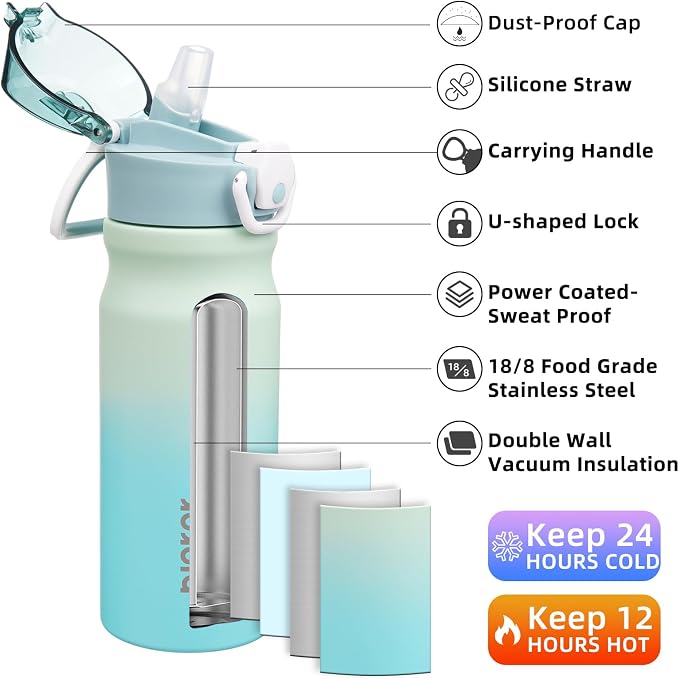BJPKPK 18 oz Water Bottle with Straw & Handle, Insulated Stainless Flask | Leak - Image 2