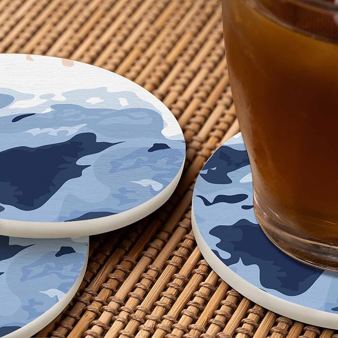 Texture of The Cloud Table Coasters for Drinks Orange White Blue Camouflage Color Mixed Pattern 100% Diatomite Home and Dining Room Bar Decor 4 X 4 X 0.35 Inch for Men Women